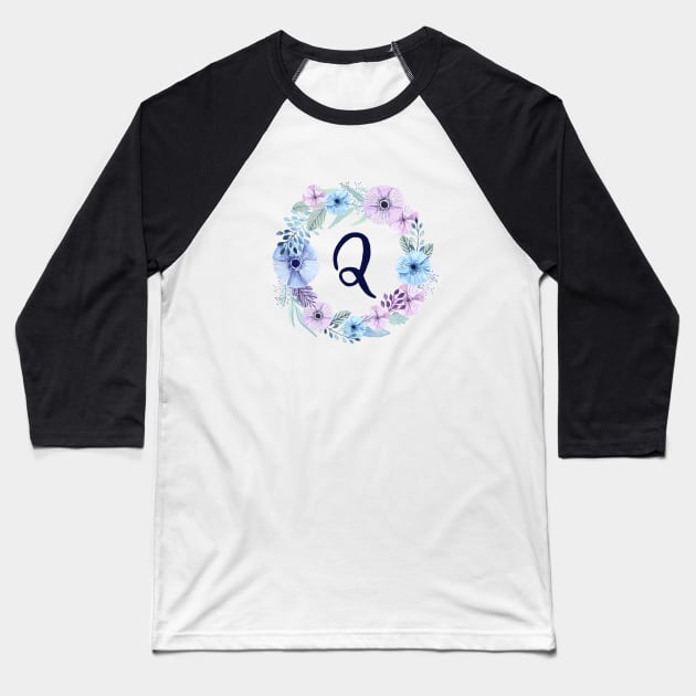 Floral Monogram Q Icy Winter Blossoms Baseball T-Shirt by floralmonogram